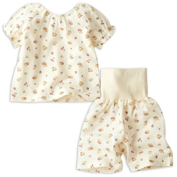 akachan honpo - 短袖家居服 穿衣練習套頭式-水果-奶油色