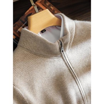 山羊絨半高領拉鏈開衫男100純羊絨商務休閑針織衫元寶針秋冬外套