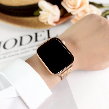 Apple Watch 全系列通用錶帶 蘋果手錶替用錶帶 金蔥感 米蘭編織不鏽鋼錶帶 玫瑰金色 ＃863-04XWD-RG