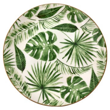 Homely Zakka 北歐創意輕奢風金邊陶瓷餐具 小圓平盤  熱帶植物  15.5 x 2cm  1個