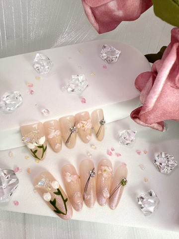 【TING】晨露花語 - 立體花瓣光澤穿戴甲 S碼