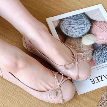 娃娃鞋．MIT甜美蝴蝶結菱格紋圓頭平底包鞋．白鳥麗子