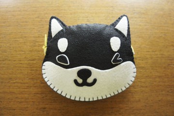 Mangogirl超暖系。柴犬手作拉鍊零錢包.黑色