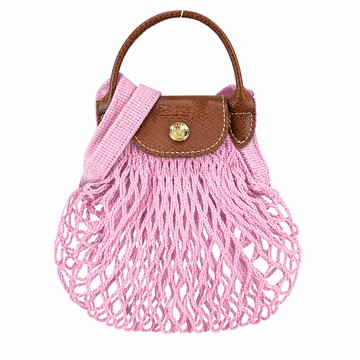 LONGCHAMP LE PLIAGE FILET系列網狀棉質手提/斜背兩用包(迷你/粉紅)