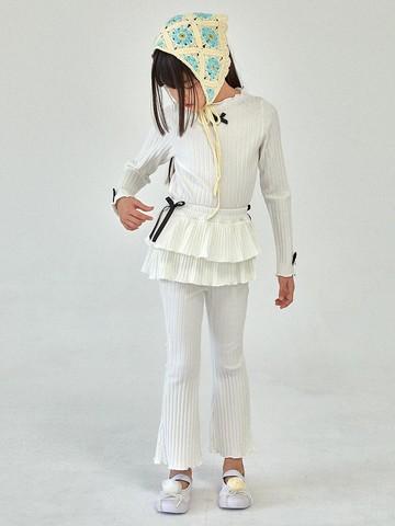 Ribbon Cancan Boot-Cut Cotton Blend Pants [Beige] (S-JM)