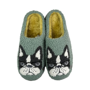 Kusuguru Japan 拖鞋 相良刺繡絨毛保暖止滑鞋底室內拖鞋-綠色