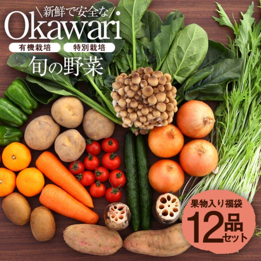 OKAWARI旬の野菜 12品お試しセット（有機野菜と特別野菜と果物）【  野菜 セット 有機栽培 特別栽培 お試し じゃがいも 人参  玉ねぎ 新鮮 安全 オーガニック 無