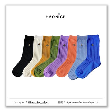 【HAO NICE】100%正品 VIVIENNE WESTWOOD 英國精品 刺繡土星條紋長筒襪 襪子