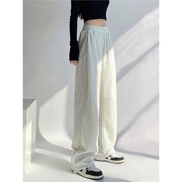 歐美新款灰色運動褲女秋冬高腰寬松束腳褲休閑抽繩舞蹈衛褲ins潮