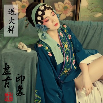 影樓攝影寫真女古裝主題 國粹戲曲風性感女古裝京劇服藍色 媚君心