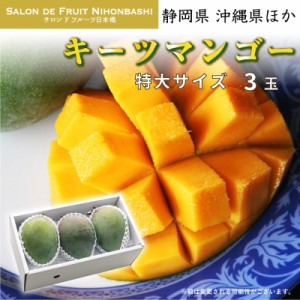 [最短順次発送]  キーツマンゴー 3玉 特大サイズ 静岡県 沖縄県産ほか 化粧箱 マンゴー 緑のマンゴー 秋ギフト  果実ギフト