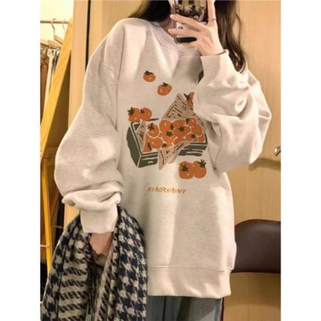 美式復古加絨無帽衛衣女2025新款秋冬設計感小眾oversize圓領上衣