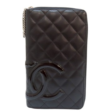 【二手名牌BRAND OFF】CHANEL 香奈兒 黑色 羊皮 康朋 拉鍊長夾 (無卡)