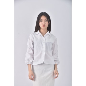 (S) mini matters質感修身短版棉質純綿白色長袖上衣二手衣