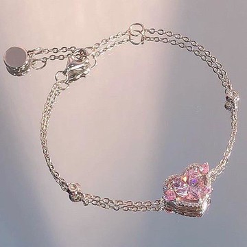 s925純銀粉鉆愛心手鏈女2025新款怦然心動甜美可愛配飾小紅書同款