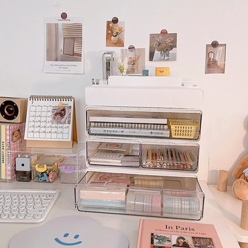 桌面抽屜收納盒ins風書桌簡約大容量文具化妝品整理盒