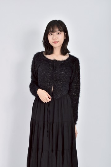 (M) 質感修身短版棉質毛毛長袖鉤眼排扣黑色外套