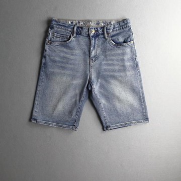 歐美A家原貨夏季重水洗修身印花徽章高端彈力男牛仔短褲5分褲4032