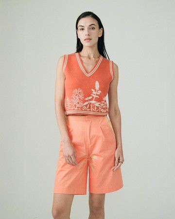 植物圖案橙色羊毛冷背心