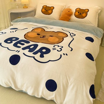 冬天加厚雙面法蘭牛奶絨床上四件套冬季床品珊瑚絨面保暖被套床單