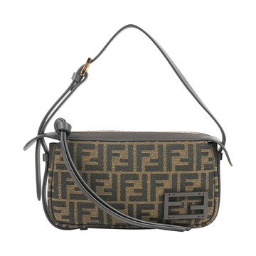 FENDI Simply FF Logo 緹花帆布迷你肩背包/手提包(棕色) 8BS097 AFPM F1GL7