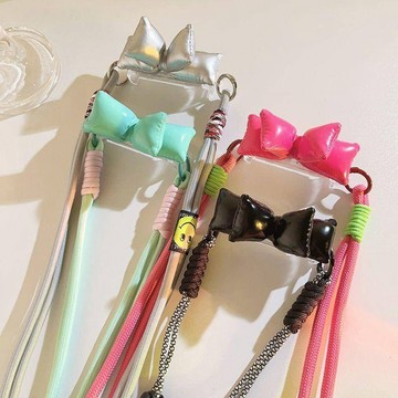 【新品台出】小清新ins純色蝴蝶結背夾編織鏈斜跨加長繩通用掛件diy掛脖側掛鏈手機掛繩 手機吊繩 手機長繩 手機繩