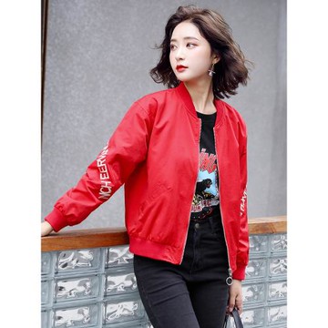 休閑短外套女2025春秋季新款韓范寬松夾克衫百搭棒球服紅色上衣潮