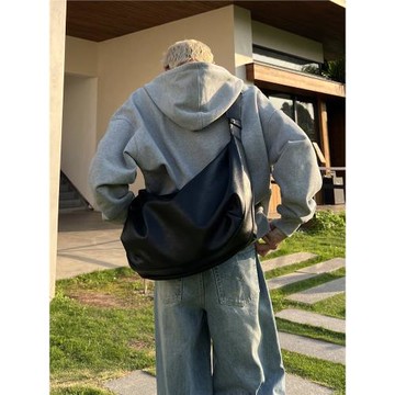 YUEN港風復古單肩斜挎大容量ins托特挎包男女皮質通勤hobo腋下包