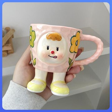 ✅潮玩可愛萌妹陶瓷水杯創意搞怪杯子高顏值咖啡杯套裝香薰杯蠟燭