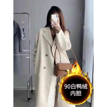 (免運)羽絨內膽呢大衣女中長款2025冬季毛呢外套加厚羊絨大衣90絨羽絨服