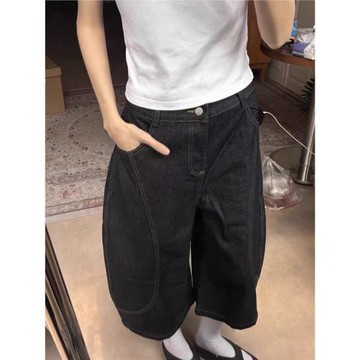 美式復古彎刀解構七分牛仔褲男女夏季水洗做舊寬松廓形闊腿鐮刀褲