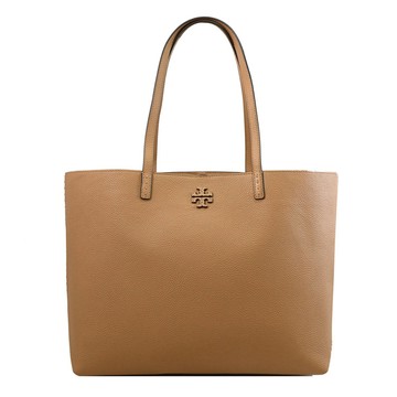 TORY BURCH 152221 Mcgraw 經典LOGO荔枝皮革肩背大托特包.淺咖