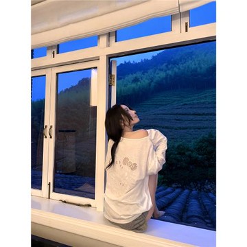 FuunJ○小喵lovely寬松鏤空刺繡大版長短袖T恤女圓領防曬罩衫上衣