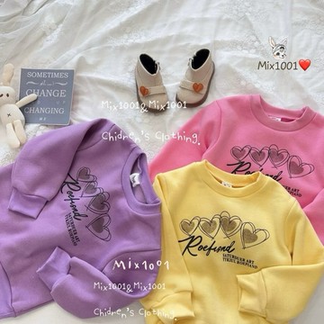 🌈✨mix1001 厚磨毛🔥 手繪印刷感四顆愛心上衣✨兒童保暖愛心印花合身款磨毛上衣 5-15