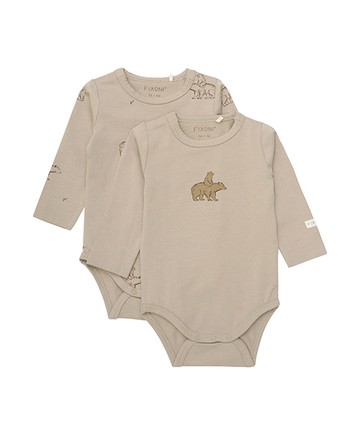 北極熊褐色長袖包屁衣2件組86cm