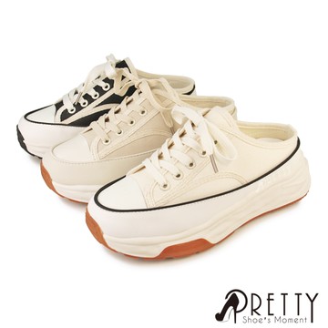 女 休閒拖鞋 穆勒鞋 懶人拖鞋 包頭拖鞋 半拖鞋 厚底 帆布鞋【PRETTY】P-20358