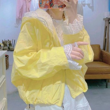加購5896件🔥歐貨2026春夏新款拼接蕾絲邊防曬連帽外套女時尚洋氣百搭薄款開衫WR19