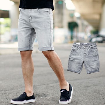 【NB1765J】淺灰色全素面牛仔短褲(MW6066)