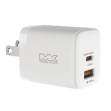 【領券再折】MEGA KING 30W氮化鎵雙孔旅充頭(1C1A) 白 QC PD快充頭 充電頭 type-c充電器 神腦生活