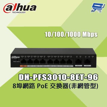 昌運監視器 大華 DH-PFS3010-8ET-96 8埠網路 PoE 交換器(非網管型)