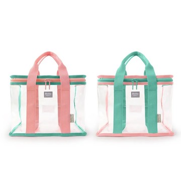 Bagtory HK 百寶袋王 特厚0.3mm透明PVC提袋 Set 2 (27L x 13W x 19H cm) - 加厚尼龍包邊 防塵防水  草莓 ＋ 馬卡龍綠  1組