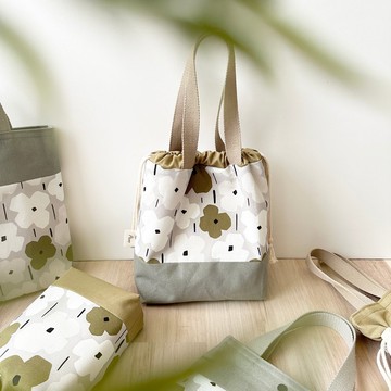 【River】大束口手提袋/原創設計布料/日日春/米灰