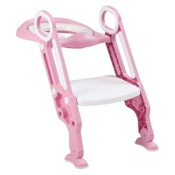 KiKimmy 兒童馬桶梯 腳底板防滑設計 兩段可調節踏板 圓角邊緣不傷肌膚 安全雙扶手設計 可拆式PU防水軟坐墊  粉色  1個