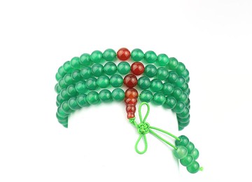 天然綠瑪瑙配紅瑪瑙隔珠108顆佛珠手鏈多層多圈水晶念珠1入