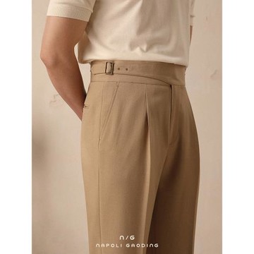 廓爾格西褲男夏季老錢風直筒垂感休閑長褲商務意式單褶免燙高腰褲