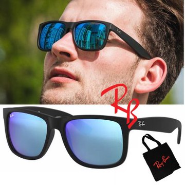 【RayBan 雷朋】亞洲版 時尚方框太陽眼鏡 RB4165F 622/55 55mm 霧黑框藍水銀鍍膜鏡片 公司貨