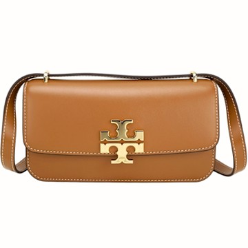 TORY BURCH Eleanor 小型 拋光金雙T標誌矩形肩斜背包(棕色)