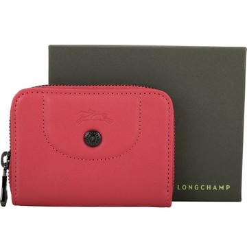 LONGCHAMP Le Pliage Cuir 羊皮拉鍊萬用卡片夾(亮麗紅)