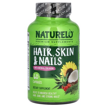 NATURELO, 頭髮、皮膚和指甲，含生物維生素和膠原蛋白，60 粒膠囊