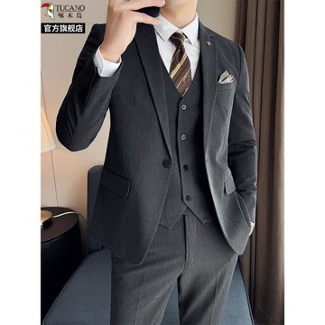 啄木鳥西裝套裝男正裝結婚禮服2025秋季新款休閑修身新郎西服外套